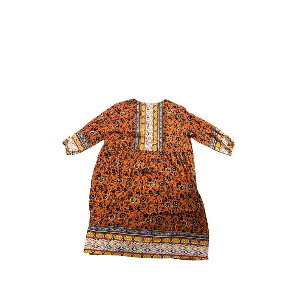 930. Multiples Women Knee-Length Mid-Sleeve Dress Orange Size PXL Classic Casual